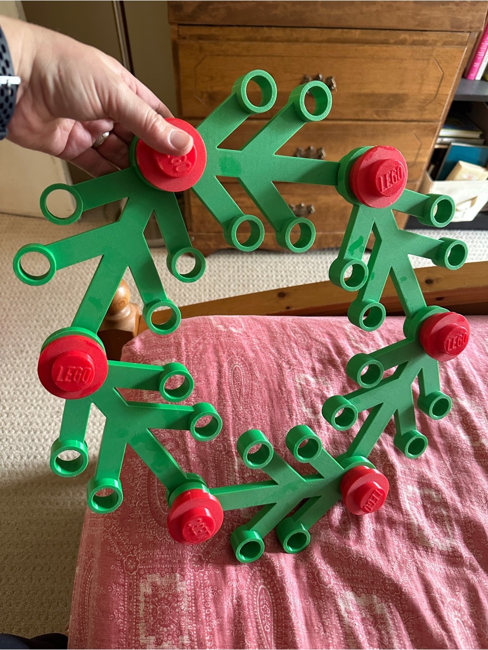 18” 3D printed LEGO Red and Green Snowflake Wreath Display